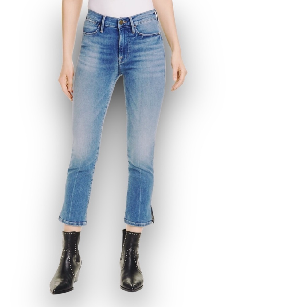 FRAME Denim ‘Le High Straight’ Cropped Ankle Slit Jeans in “Caroline” Wash Sz 32